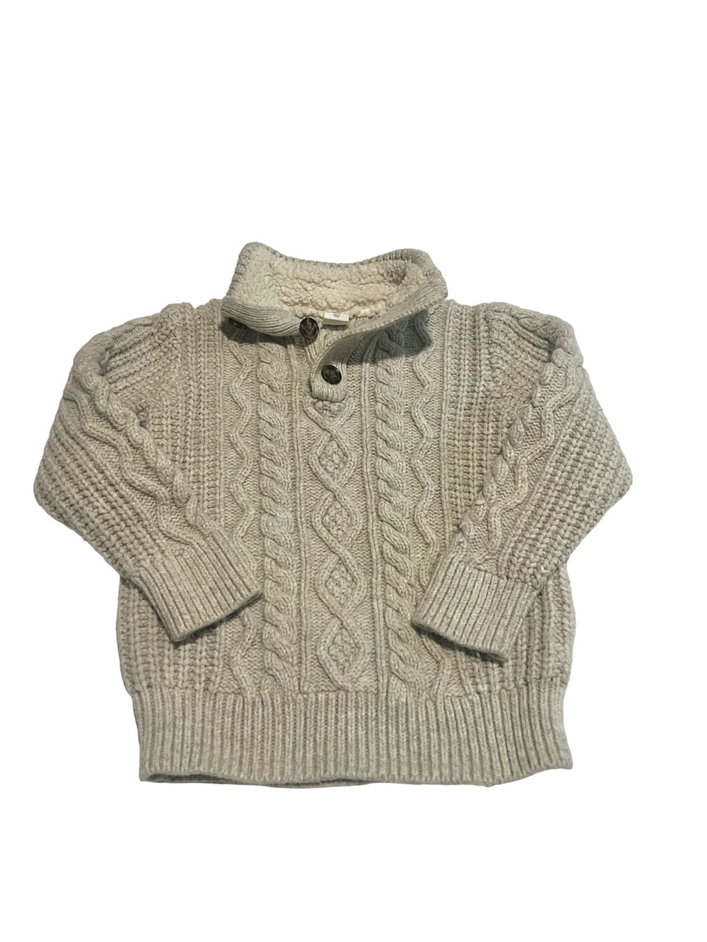GAP Cream/Oatmeal Chunky Cable Knit Sherpa-Lined Collar Sweater 4T
